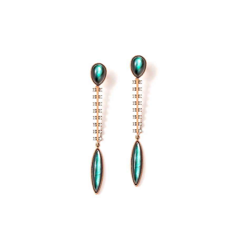 Orecchini ad amo con pietre doppiate e diamanti AURUM | OR AMO FILOAU9R CT0.32